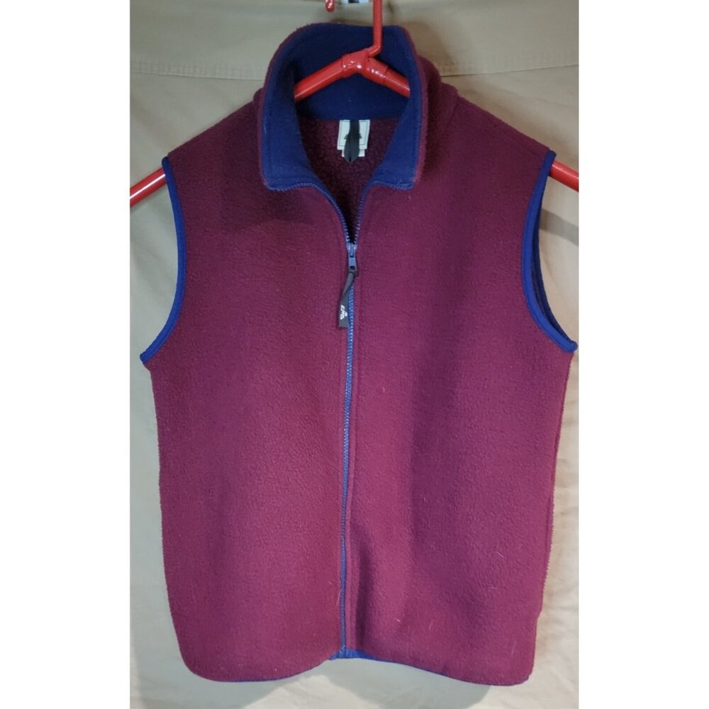 EMS Fleece Womens Large Vest Thick Maroon Blue 1990s Eastern Mountain Sports VTG